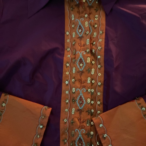 Silk Purple Embroidered Blouse - Picture 2 of 3